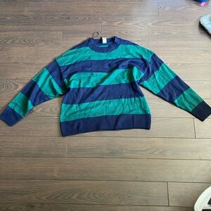 H&m green and navy striped sweater.